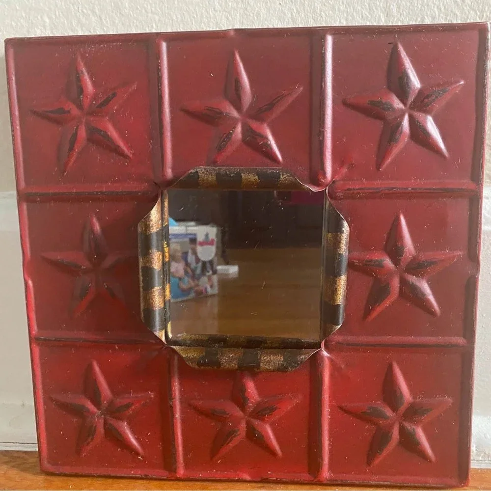 Red Distressed Look Square Star Mirror 12x12